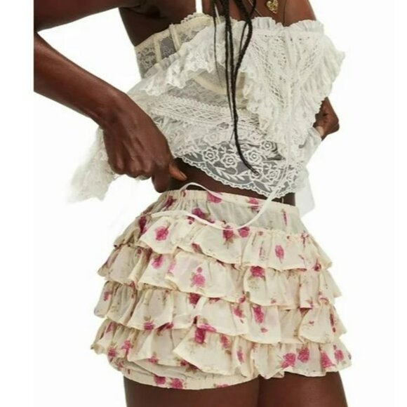 Free People Pants - Free People Ruffle Up Bloomer Mid Rise Floral Print Shorts Size M - New